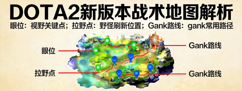 DOTA2新版本战术地图解析 - 游戏地图上标注了眼位、拉野点和Gank路线
